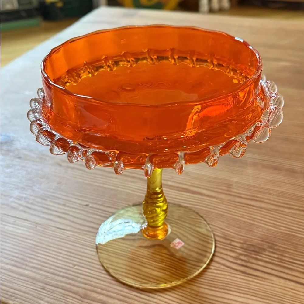 Italian Handblown Orange & Yellow Murano Glass Compote, Bowl or Candy Dish - Picture 1 of 10